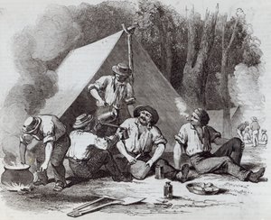 「イラストレイテッドロンドンニュース」（1852年）からのアレクサンダー山の金鉱掘り 作： English School